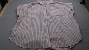 A.n.a Womens Striped Button-down Shirt 2XLP Pink Short Sleeve Collared Neckline